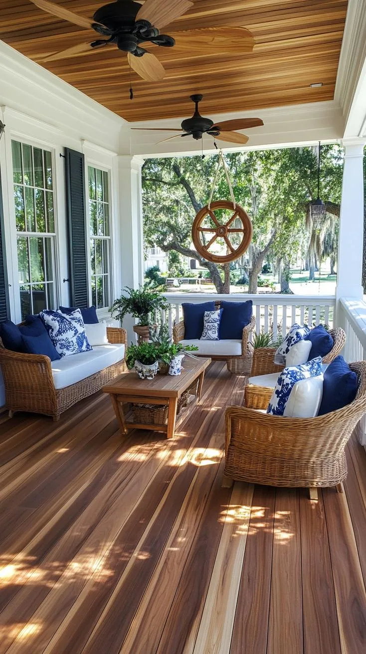 2. Coastal vibes: Use navy and crisp whites, with nautical accents like life rings and driftwood decor-2