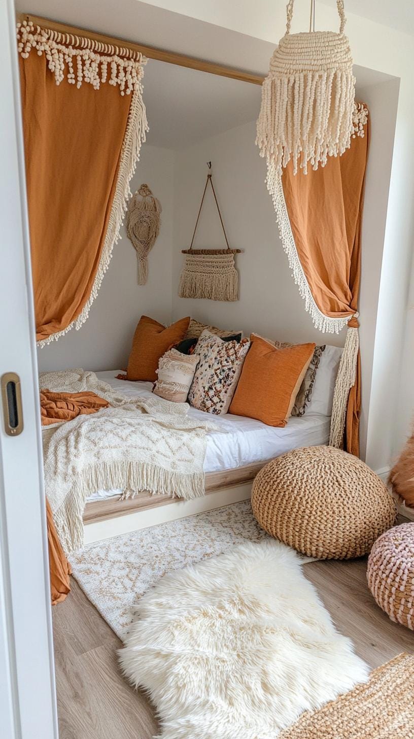 19. Colorful Beaded Curtains: Use beaded or tasseled curtains for closet doors to enhance the boho look with whimsy-1