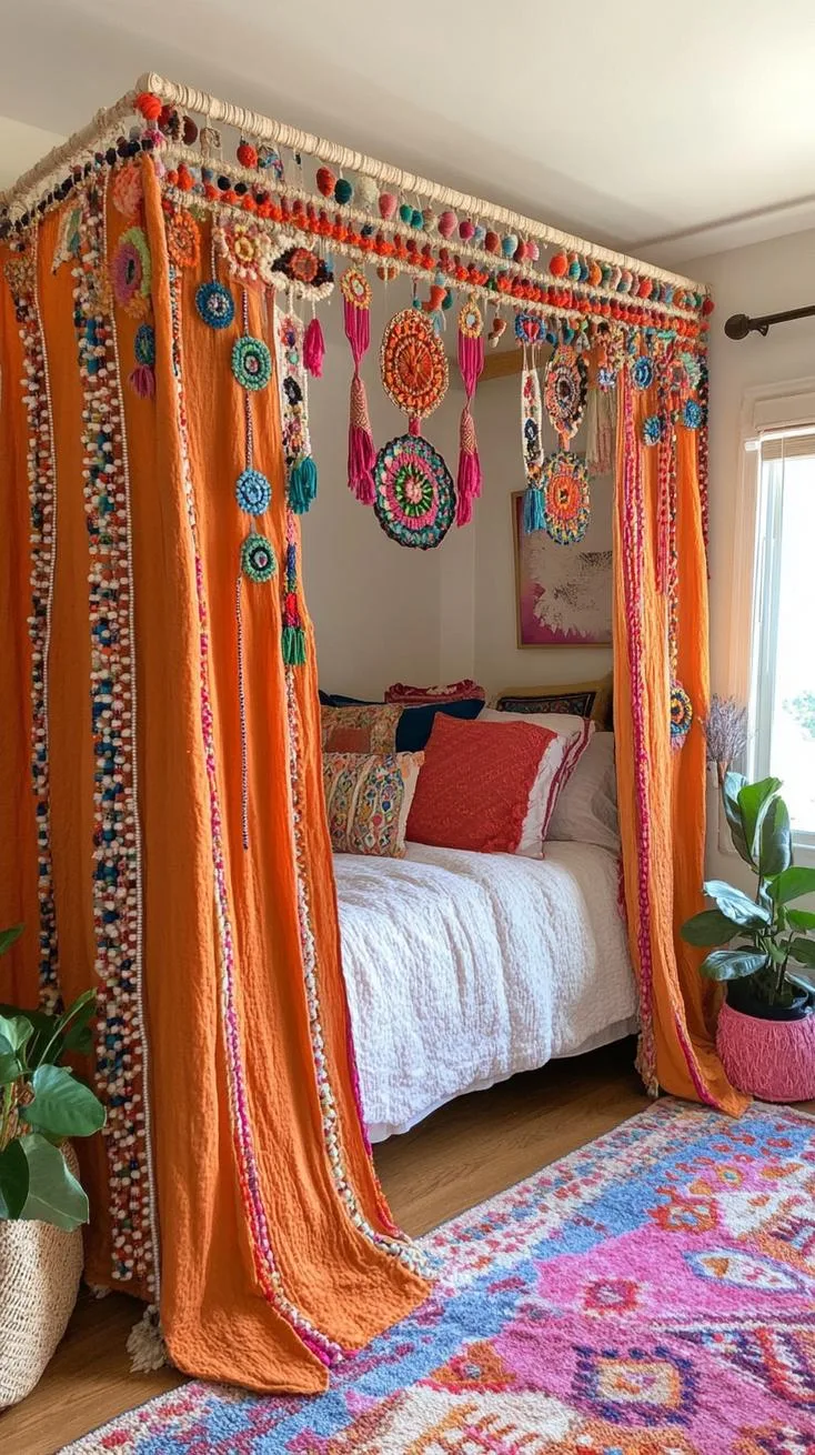 19. Colorful Beaded Curtains: Use beaded or tasseled curtains for closet doors to enhance the boho look with whimsy-2
