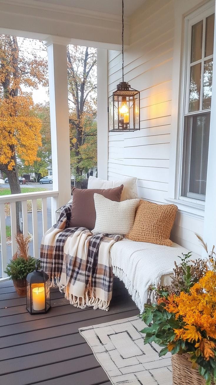 10. Cozy corner: Design an intimate nook with warm, oversized plaid blankets and an antique lantern centerpiece-2