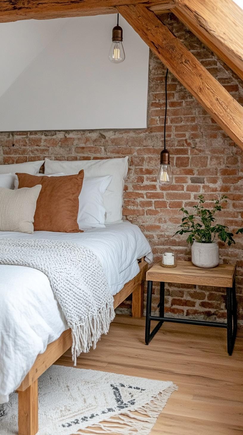 12. Craft a rustic-chic vibe with exposed brick walls, aged wood furniture, and Edison bulb lighting-0