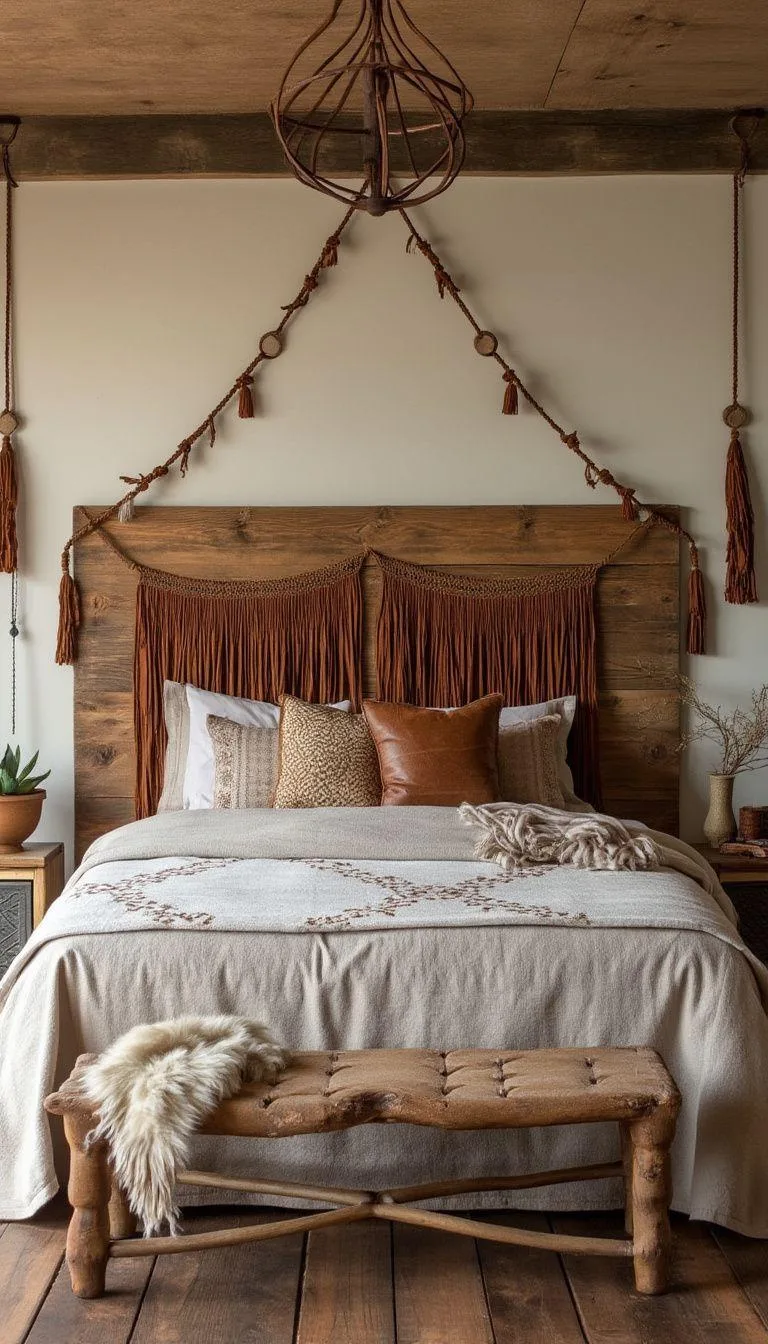 3. Create a balance with natural textures using raw wooden headboards paired with leather tassel accents-0