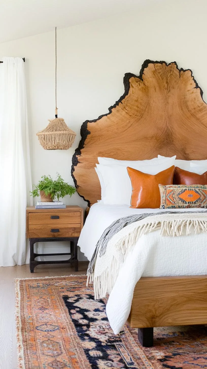 3. Create a balance with natural textures using raw wooden headboards paired with leather tassel accents-2