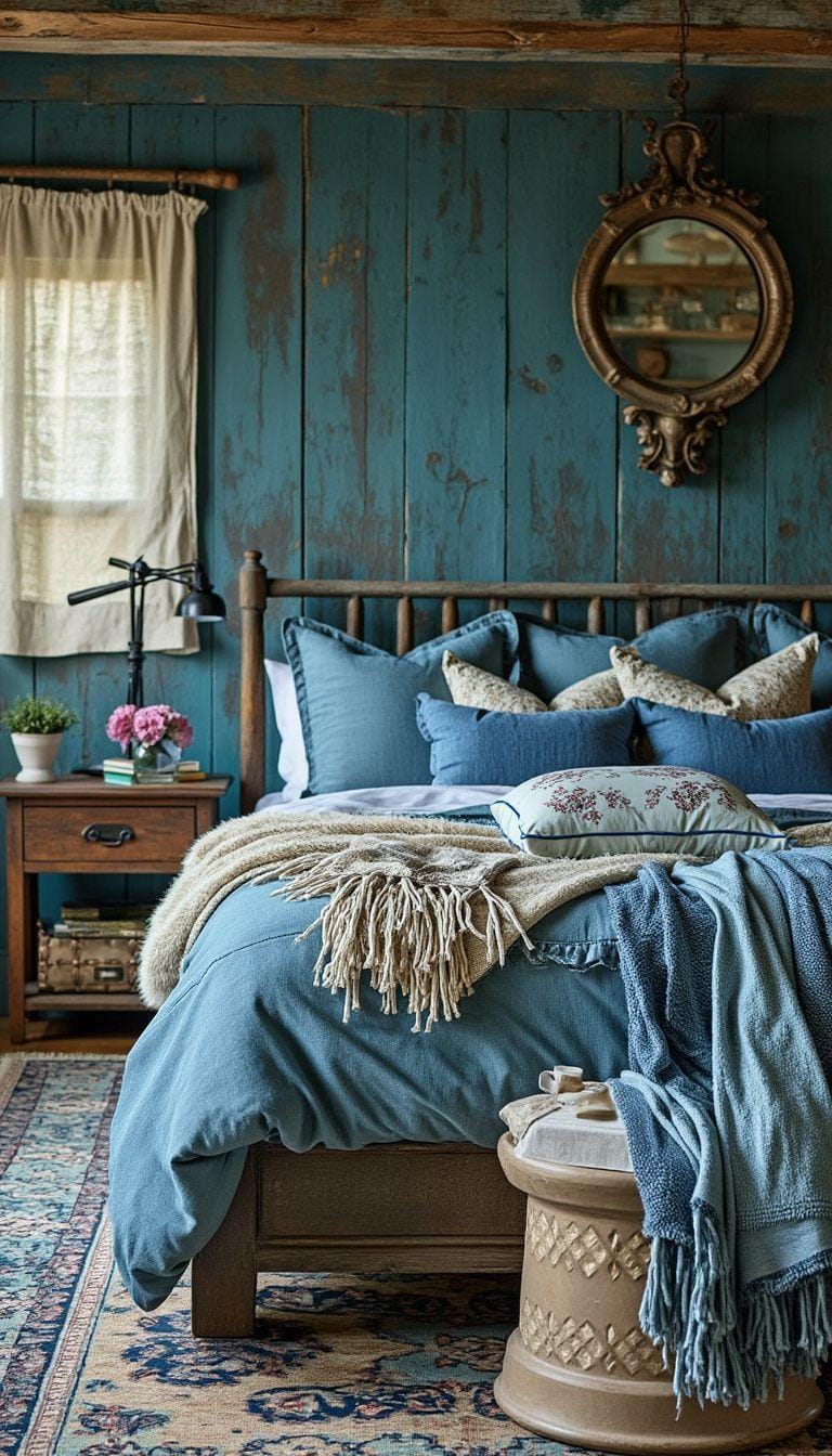 2. Denim Daybreak: Soften a rugged denim blue with soft creams and turquoise through layered textiles-0