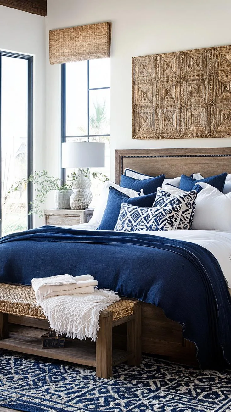 2. Denim Daybreak: Soften a rugged denim blue with soft creams and turquoise through layered textiles-1