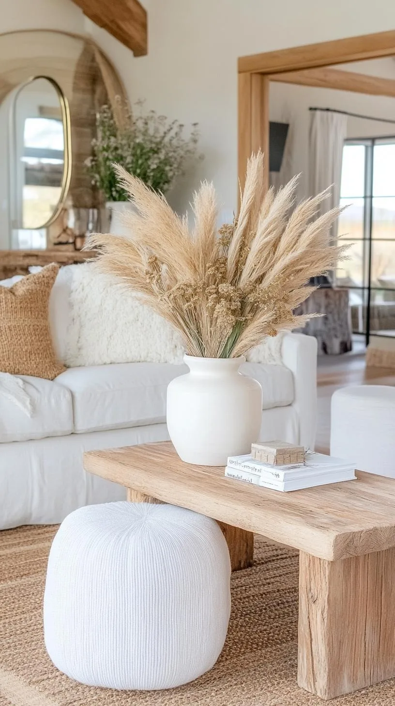 23 Unique Boho Farmhouse Living Room Ideas To Copy 41 13. Desert Boho: Integrate clay pots and sunbeam mirrors, with neutral tones highlighted by herbal dried arrangements and woven textiles-2