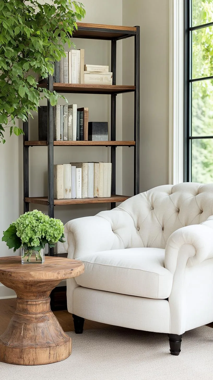 21 Best Industrial Farmhouse Living Room Ideas to Inspire 28 9. Design a reading corner with a metal-framed bookcase, a plush armchair, and a distressed wood side table-1