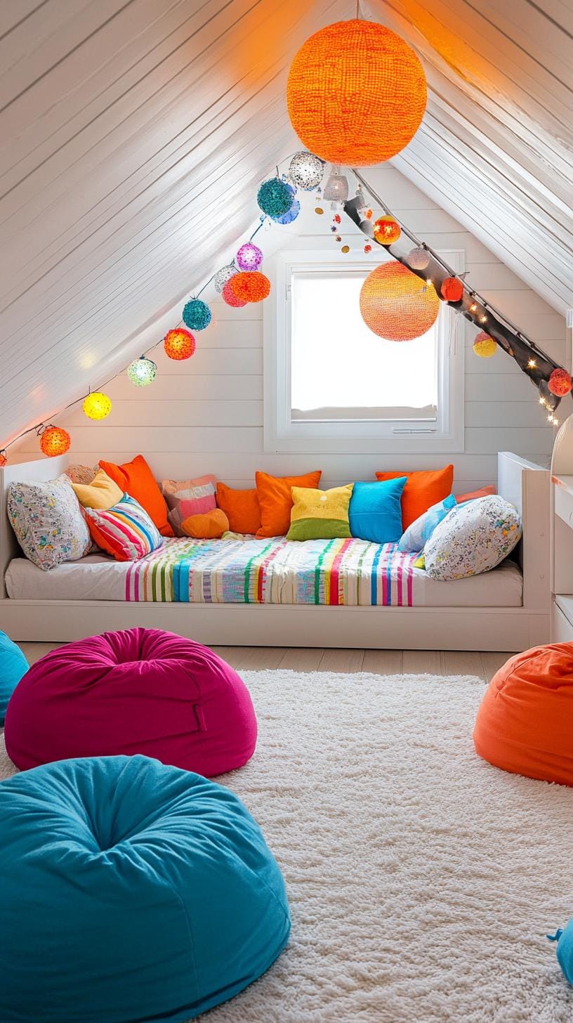 11. Design a teen dream space with a loft bed, beanbags, and an energetic palette of neon colors-0