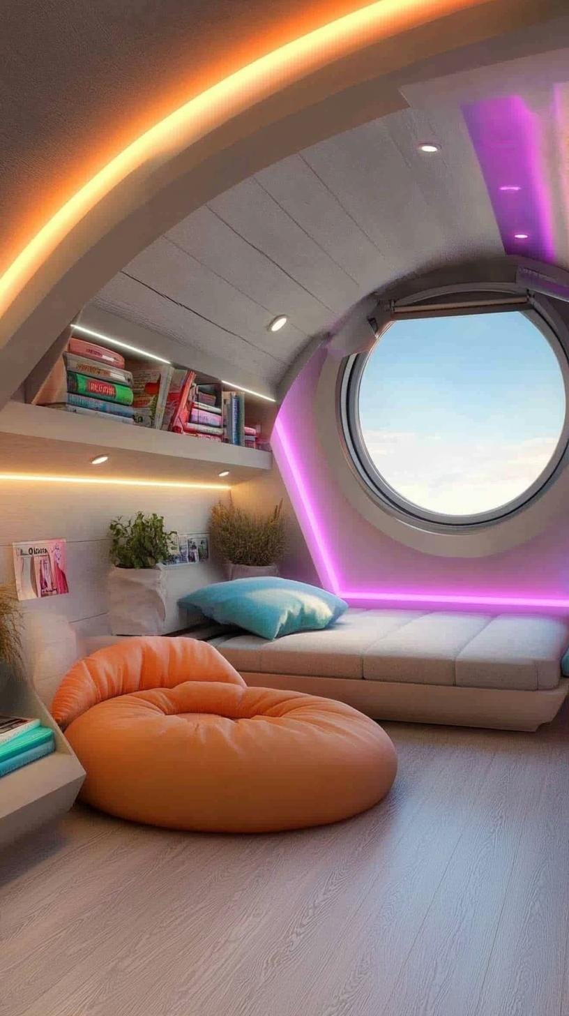 11. Design a teen dream space with a loft bed, beanbags, and an energetic palette of neon colors-2