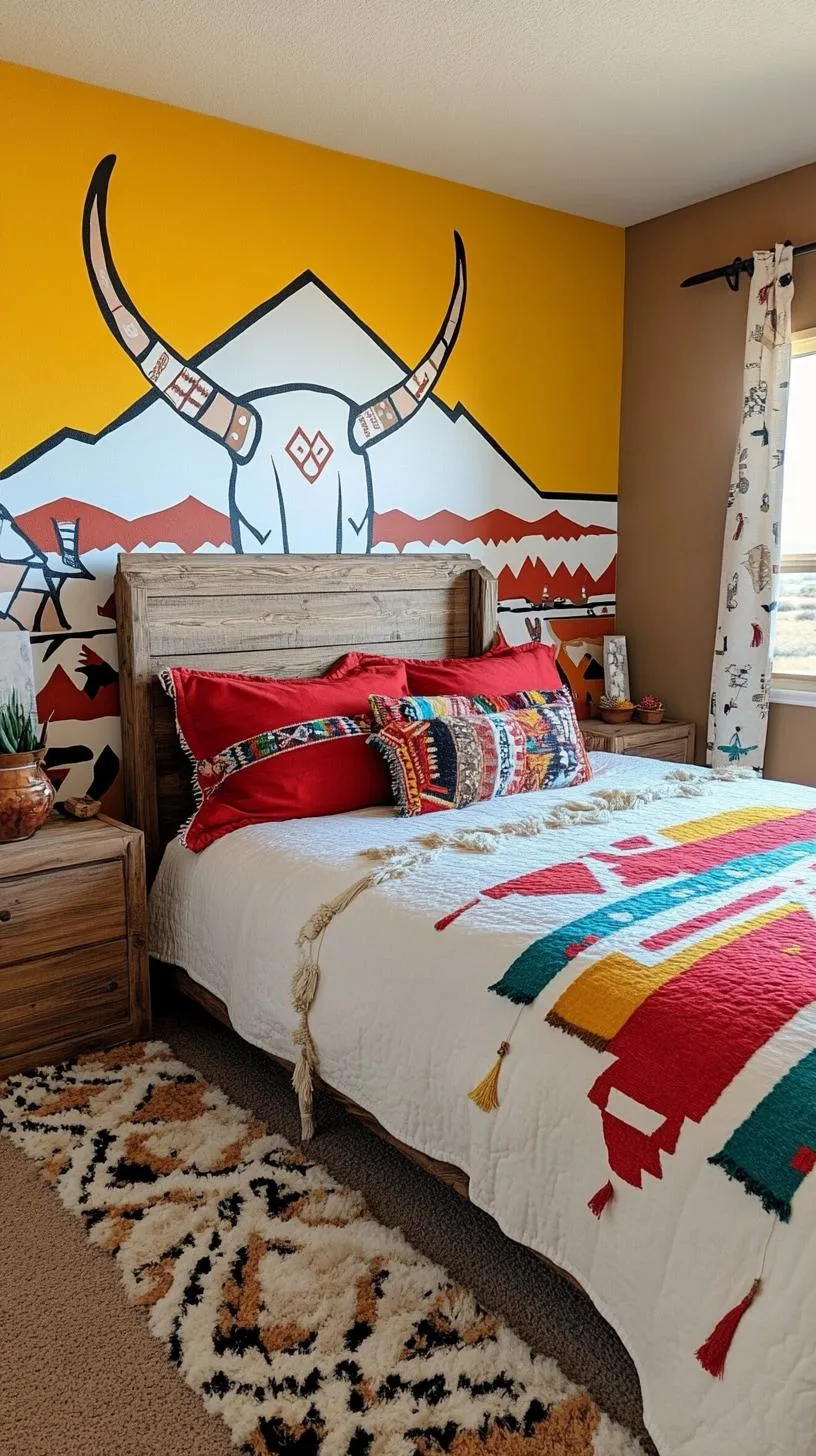 19. Design an accent wall with hand-painted desert scenes or geometric murals inspired by Native American art-1