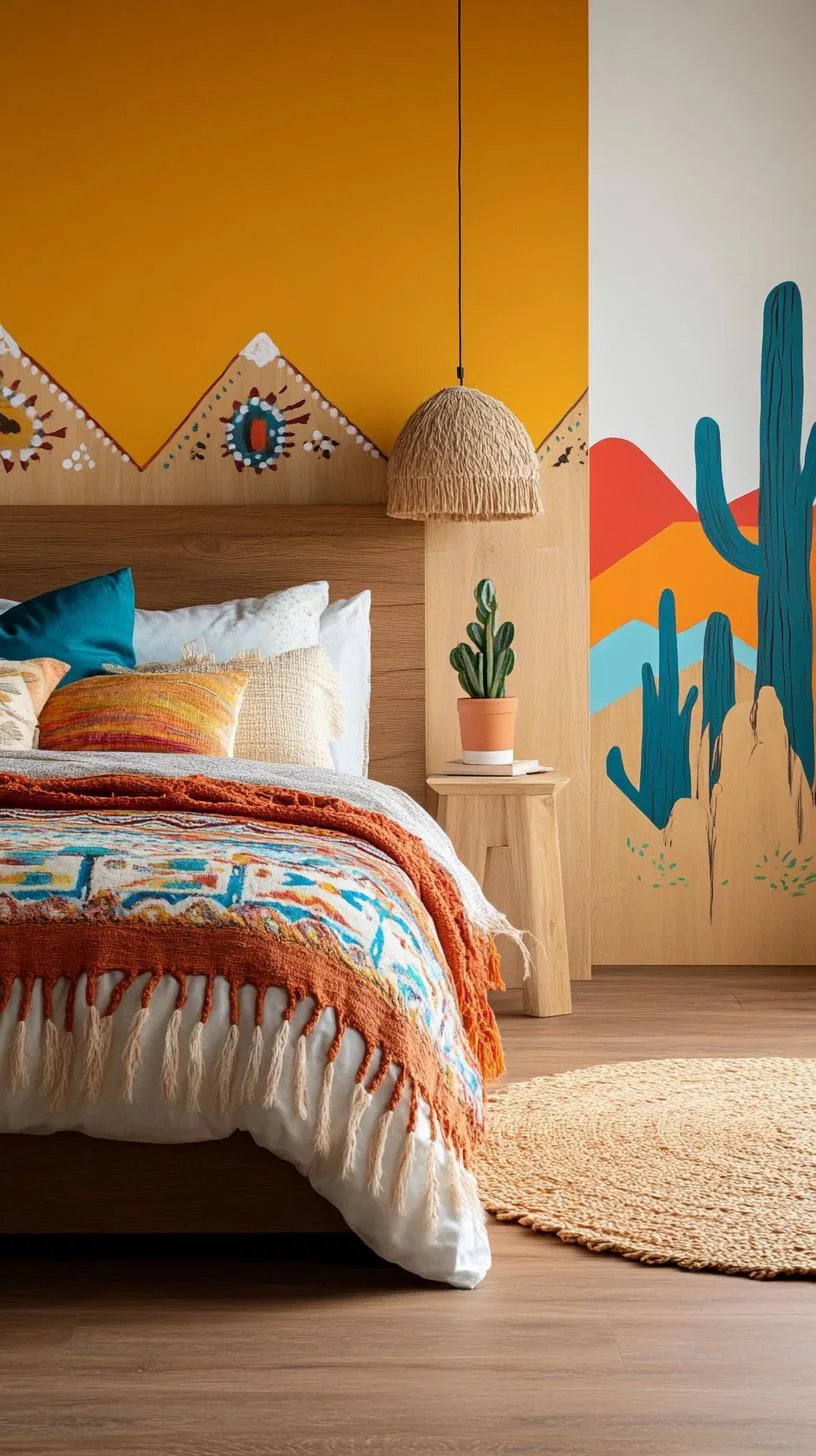 19. Design an accent wall with hand-painted desert scenes or geometric murals inspired by Native American art-2