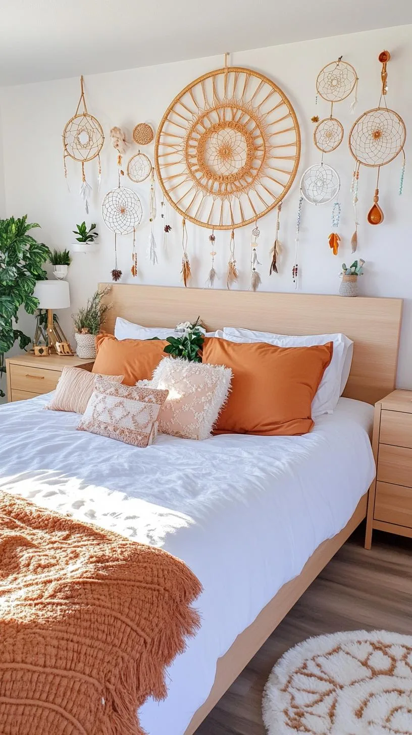 11. Dream Catcher Installation: Hang an array of dream catchers in various sizes and colors above the bed as a focal point-0