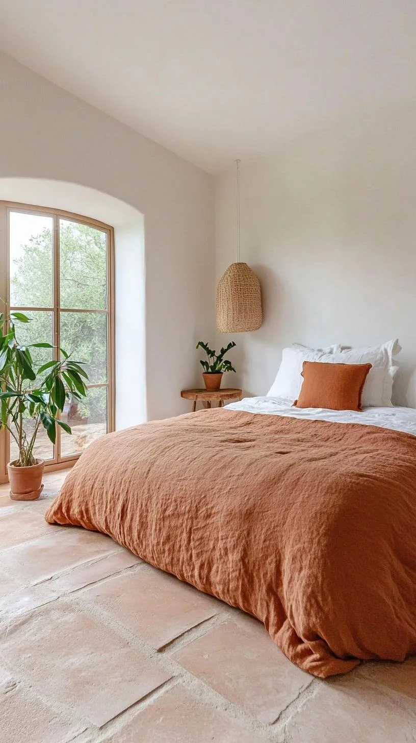 20 New Minimalist Bedroom Ideas to Inspire Your 2025 Refresh 8 2. Earthy Elements: Incorporate clay and terracotta hues with minimalist green plants for a tranquil vibe-1