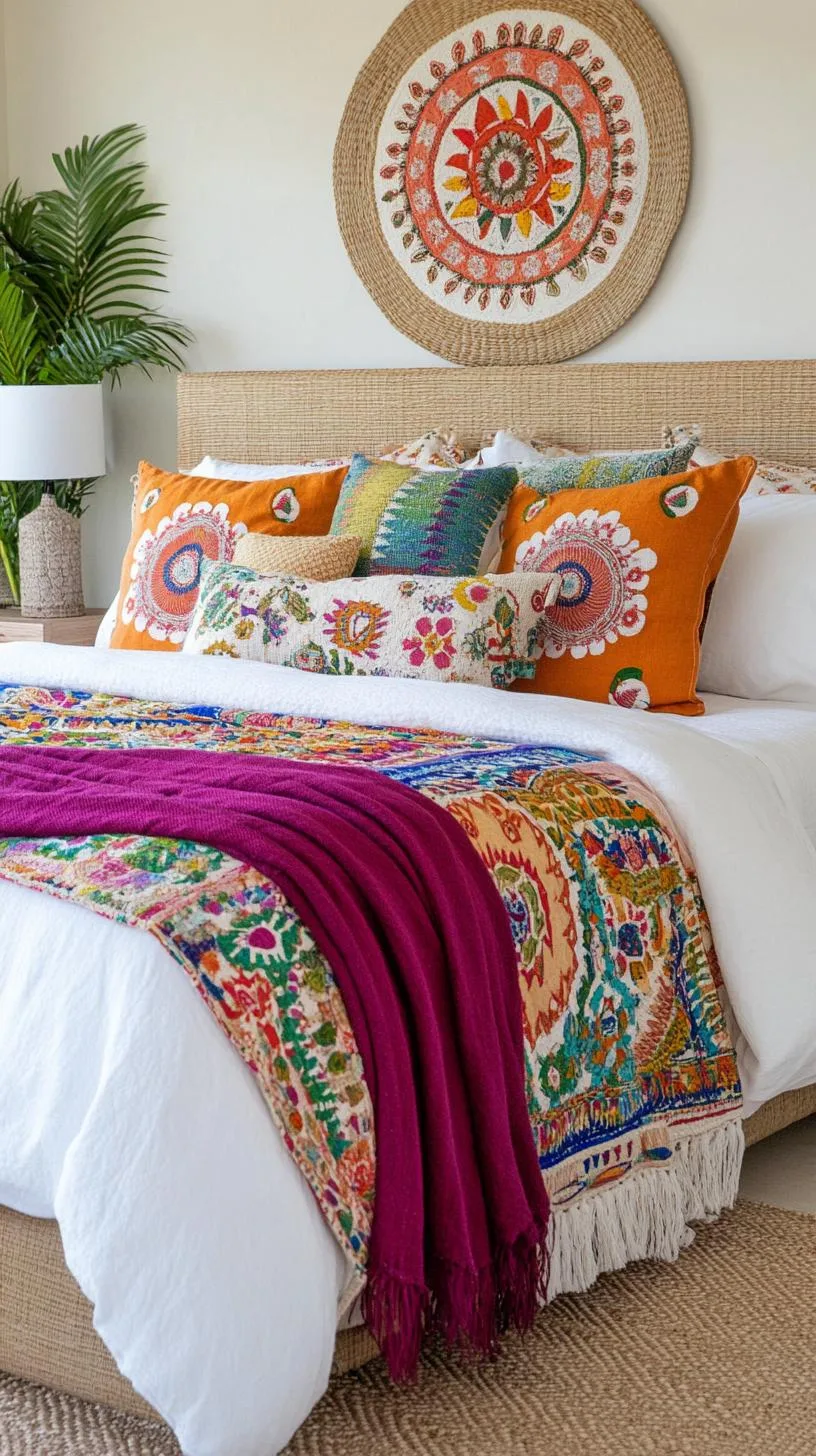 21 Colorful Boho Bedroom Ideas for a Whimsical Hippie Vibe 2 1. Earthy Tones Meets Rainbow: Incorporate lush greens, deep blues, and bursts of magenta in textiles and wall hangings-0