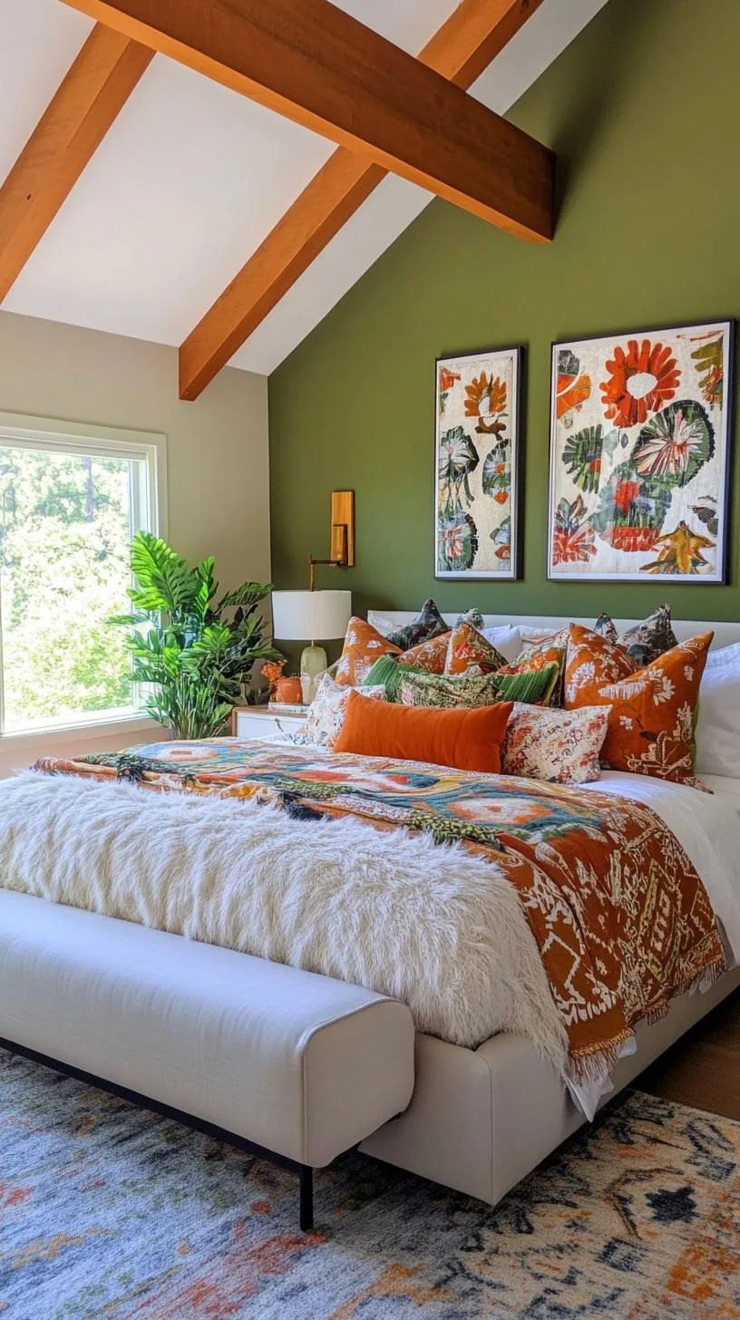 23 Stunning Olive Green Bedroom Ideas You'll Absolutely Love 115 13. Eclectic Olive Green Bedroom with Bold Patterns and Mixed Textiles-1