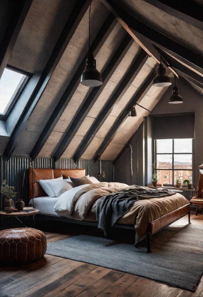 8. Embrace loft living by combining industrial elements like metal piping with cozy wool and leather accents-1