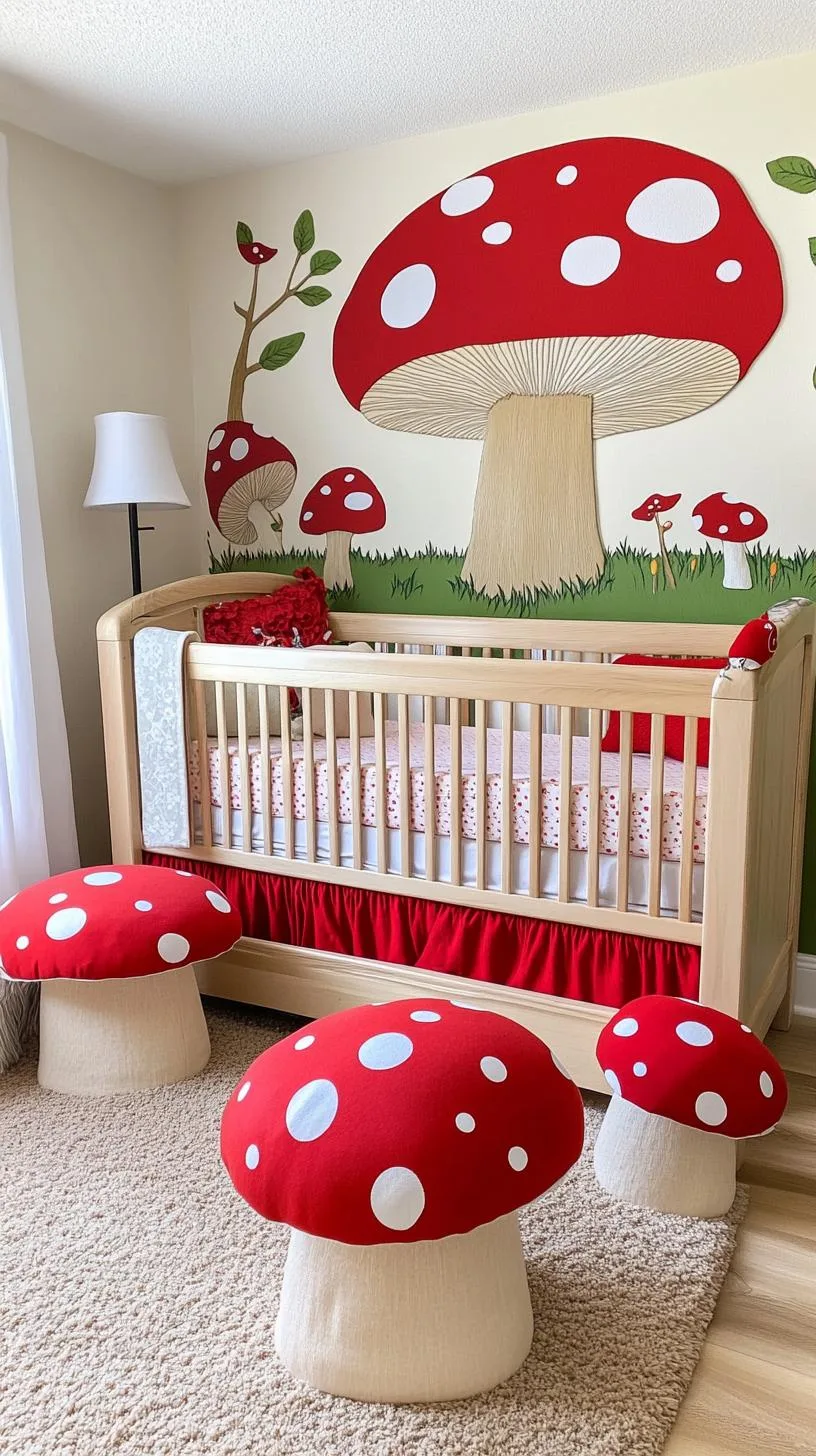 5. Enchanted Mushroom Lodge with Polka Dot Patterns and Red Accents-0