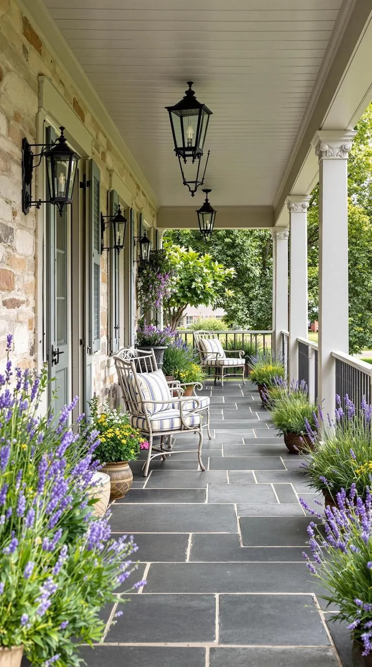 22. French countryside: Slate floors, lavender plants, and wrought iron furniture invoke a pastoral elegance-1