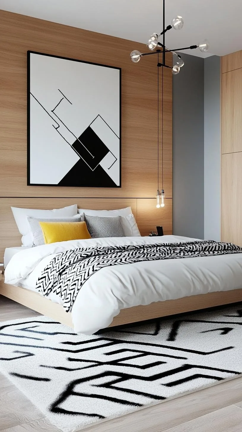 20 New Minimalist Bedroom Ideas to Inspire Your 2025 Refresh 37 7. Geometric Modernism: Feature sharp, clean lines with geometric décor accents in a white and black palette-0