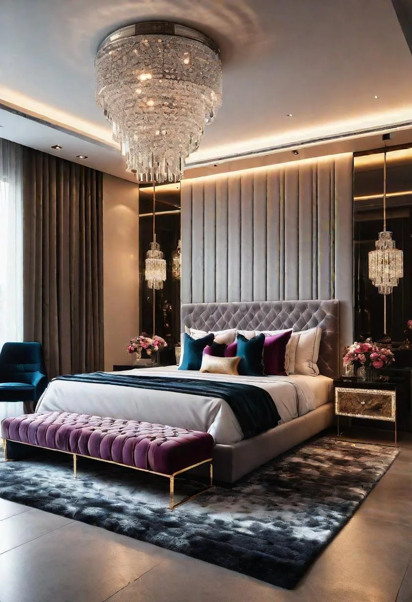 15. Glamorous modern with crystal fixtures, plush rugs, and rich jewel tones-1