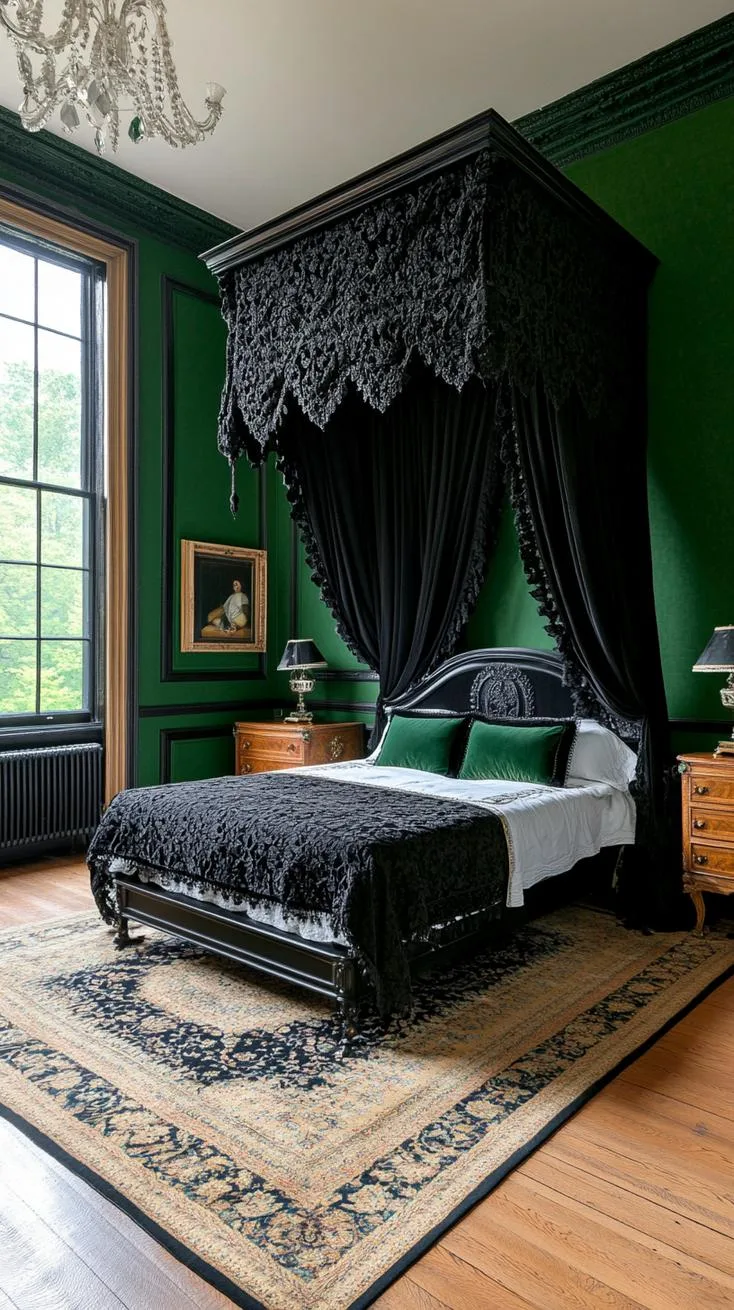 5. Gothic Glamour: Think black lace curtains against bottle green painted walls and antique furniture-0