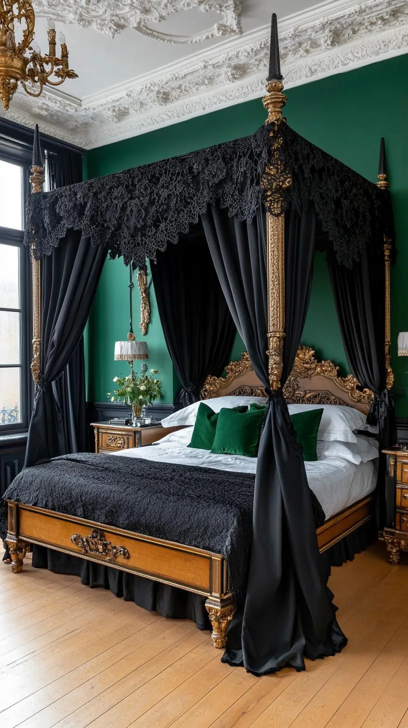 5. Gothic Glamour: Think black lace curtains against bottle green painted walls and antique furniture-1