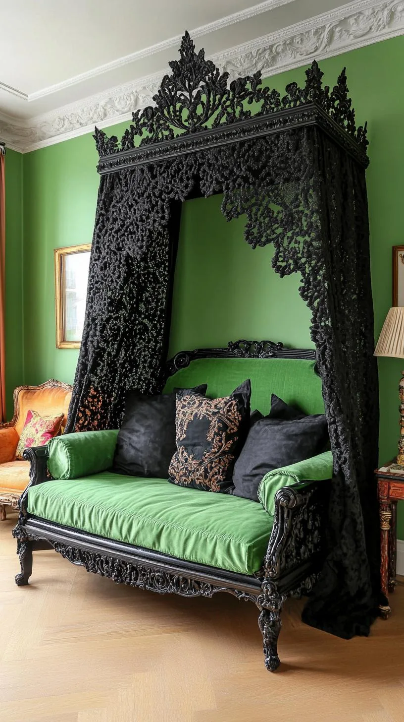 5. Gothic Glamour: Think black lace curtains against bottle green painted walls and antique furniture-2