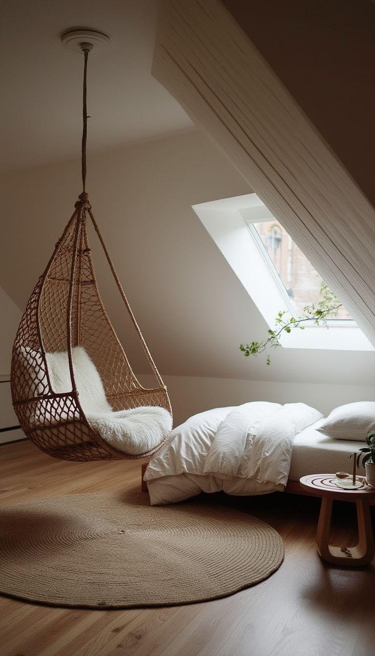 9. Hanging Chair Zen Zone: Install a hanging chair for a cozy retreat without occupying much floor space-1