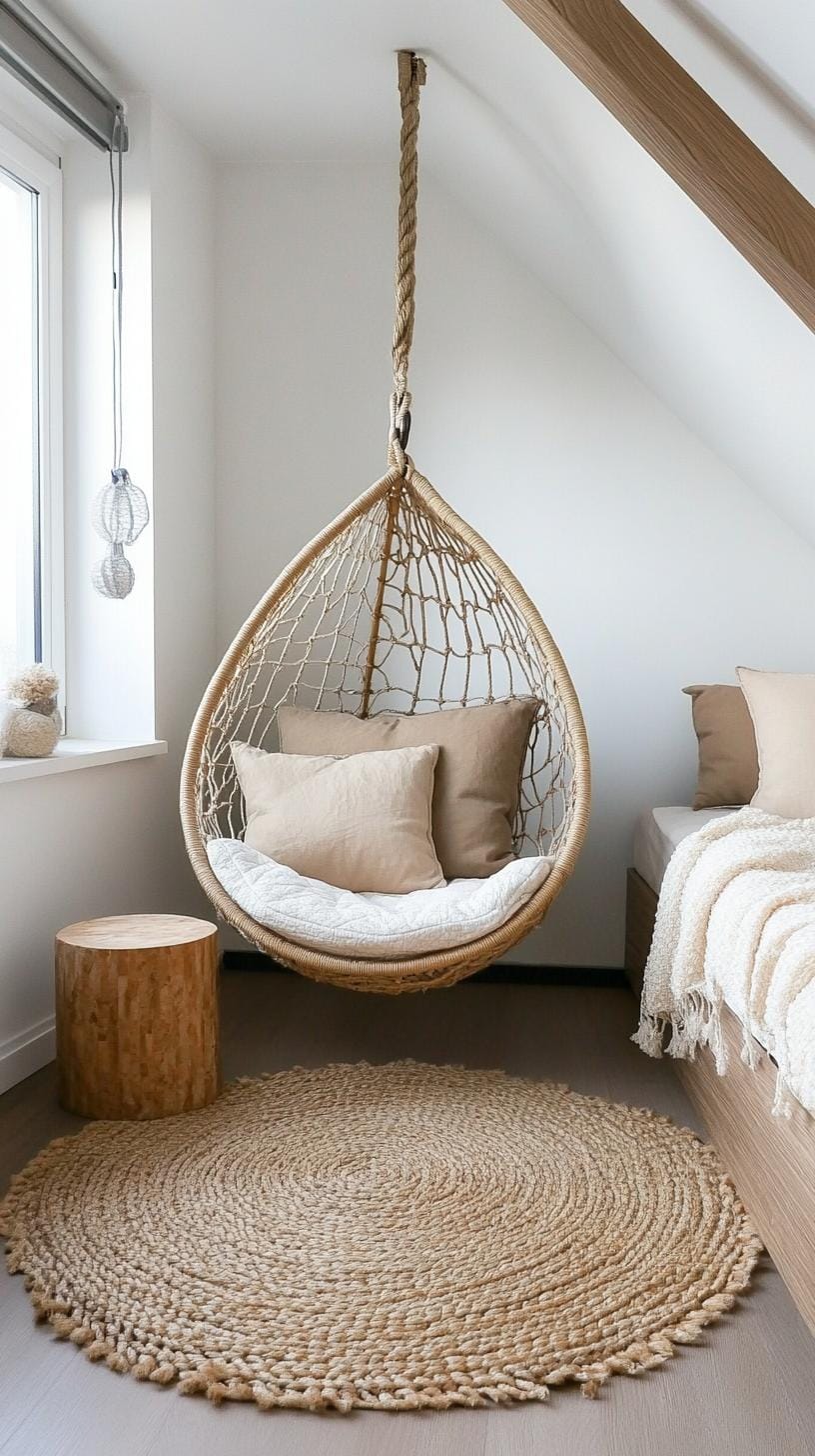 9. Hanging Chair Zen Zone: Install a hanging chair for a cozy retreat without occupying much floor space-2