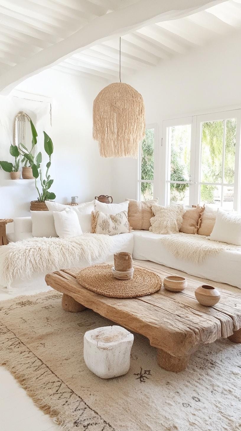 7. Hygge Haven: Embrace Scandinavian influences with whitewashed wood, a mix of sheepskin and braided wool throws, alongside a collection of eclectic pottery-1