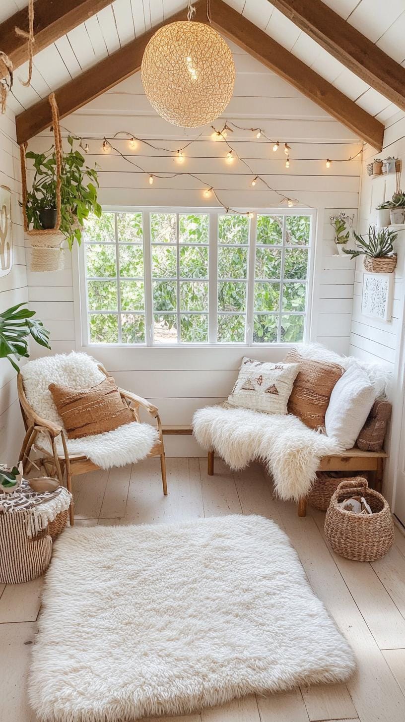 7. Hygge Haven: Embrace Scandinavian influences with whitewashed wood, a mix of sheepskin and braided wool throws, alongside a collection of eclectic pottery-2