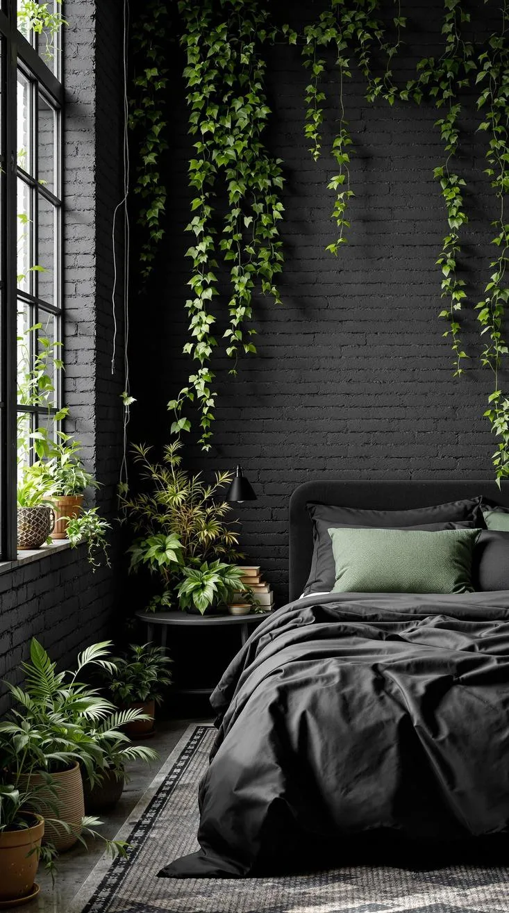 10. Industrial Envy: Expose black brick walls with ivy or climbing plants for that rustic loft impression-2