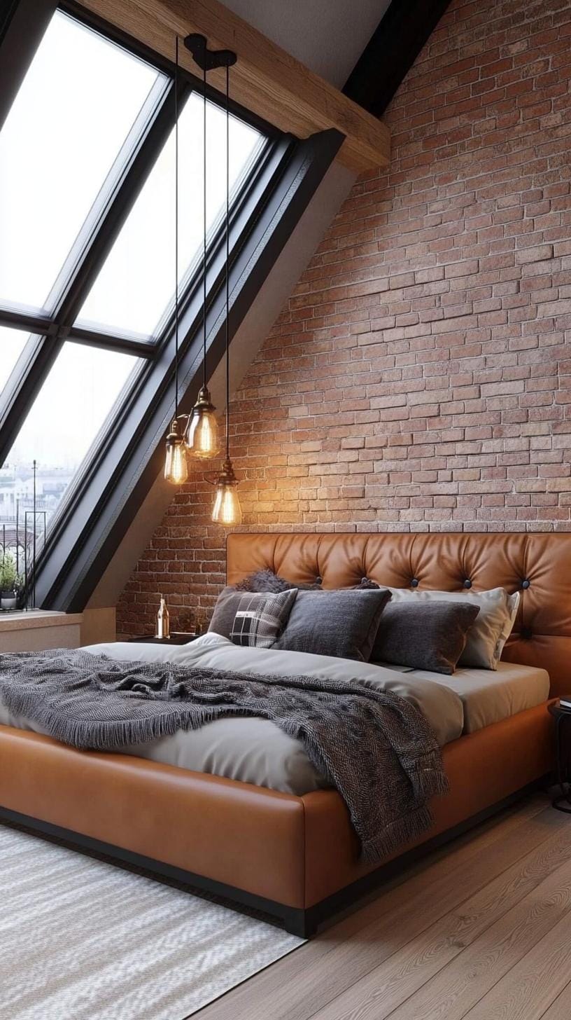 4. Industrial Loft with exposed brick, black metal framework, and Edison bulb lighting-2