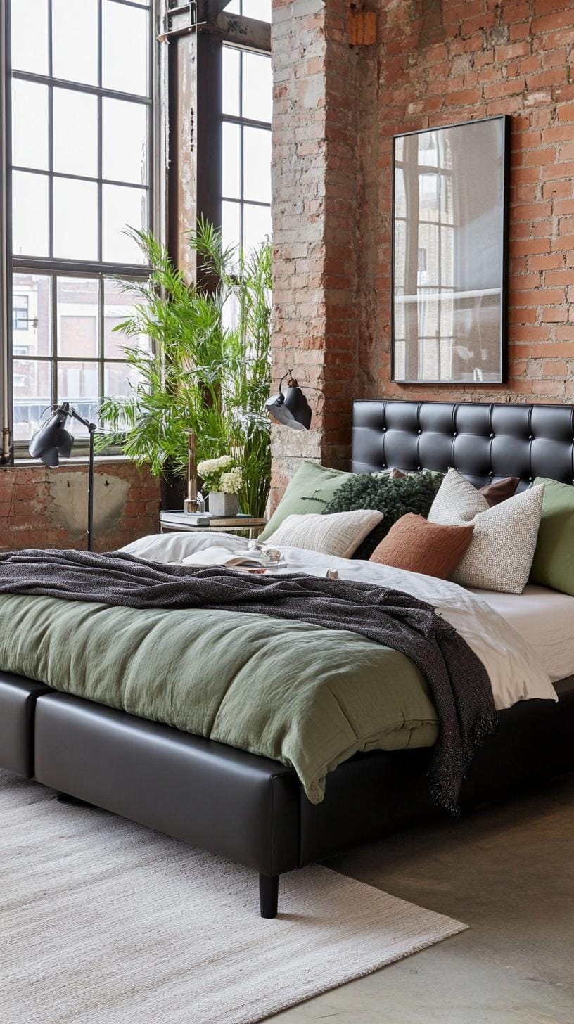 8. Industrial chic space featuring sage green accents and distressed metal detailing-2