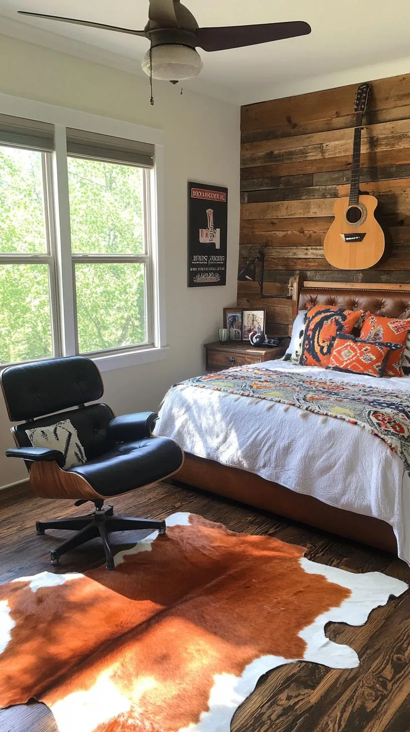 5. Integrate vintage cowhide rugs and a distressed leather armchair to create a cozy reading space-2