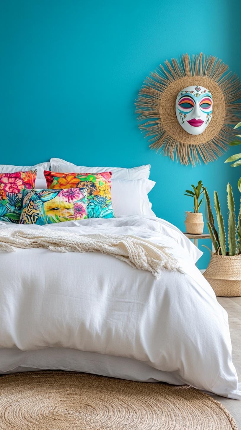 20. Lapis Lagoon: Layer lapis-colored wall murals with soft lighting and cactus-inspired decorations-0