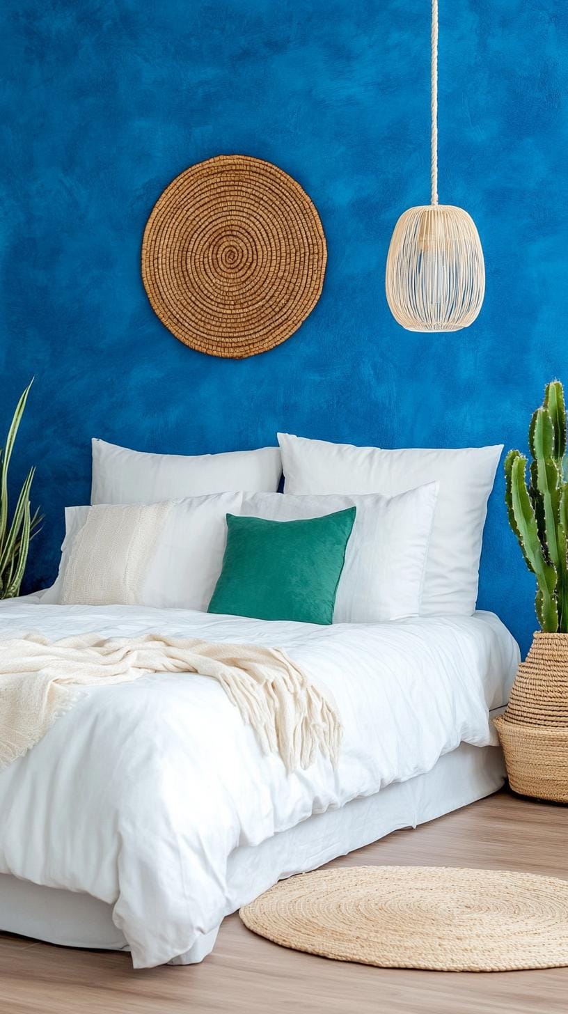 20. Lapis Lagoon: Layer lapis-colored wall murals with soft lighting and cactus-inspired decorations-2