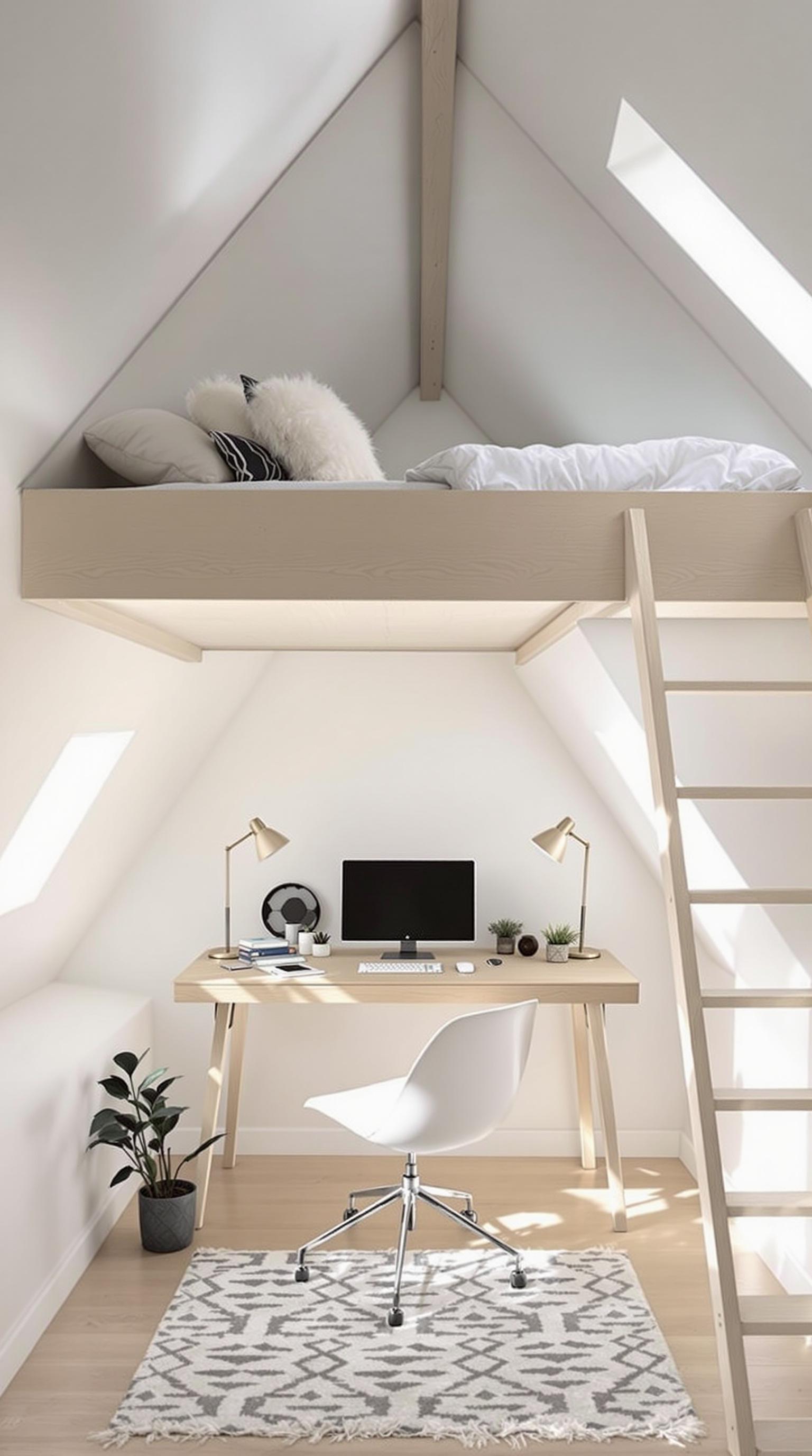 1. Lofted Bed with Desk Underneath: Utilize vertical space by placing a desk beneath a raised bed-0