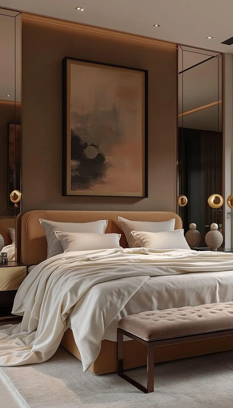 5. Luxe modern featuring plush fabrics, bold art pieces, and mirrored surfaces-0