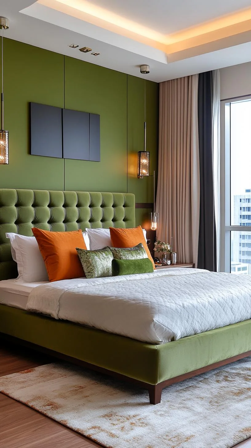 23 Stunning Olive Green Bedroom Ideas You'll Absolutely Love 169 19. Luxurious Olive Green Bedroom with Plush Textures and Dimmed Lighting-1