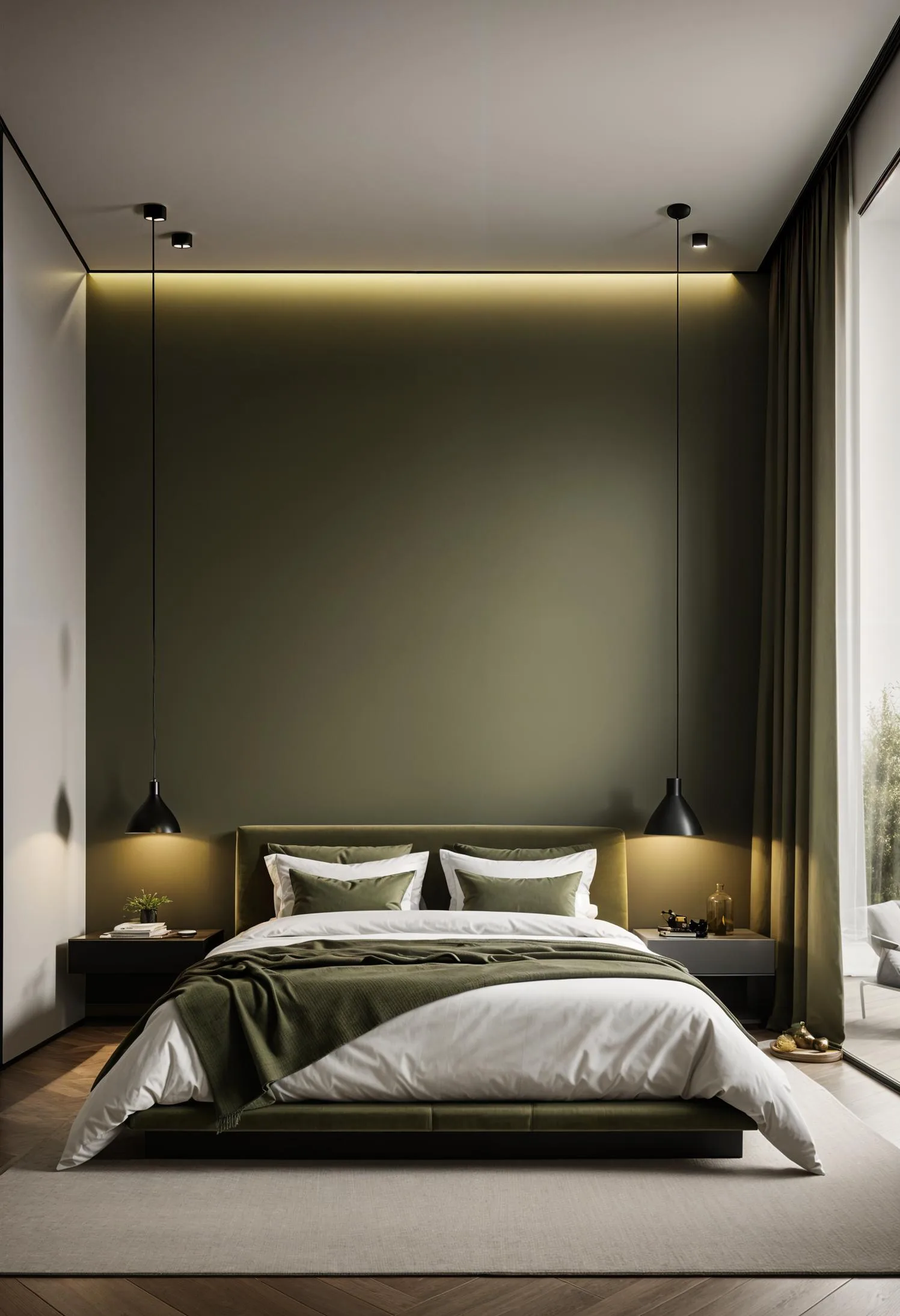 23 Stunning Olive Green Bedroom Ideas You'll Absolutely Love 18 2. Minimalist Olive Green and White Bedroom Oasis-3