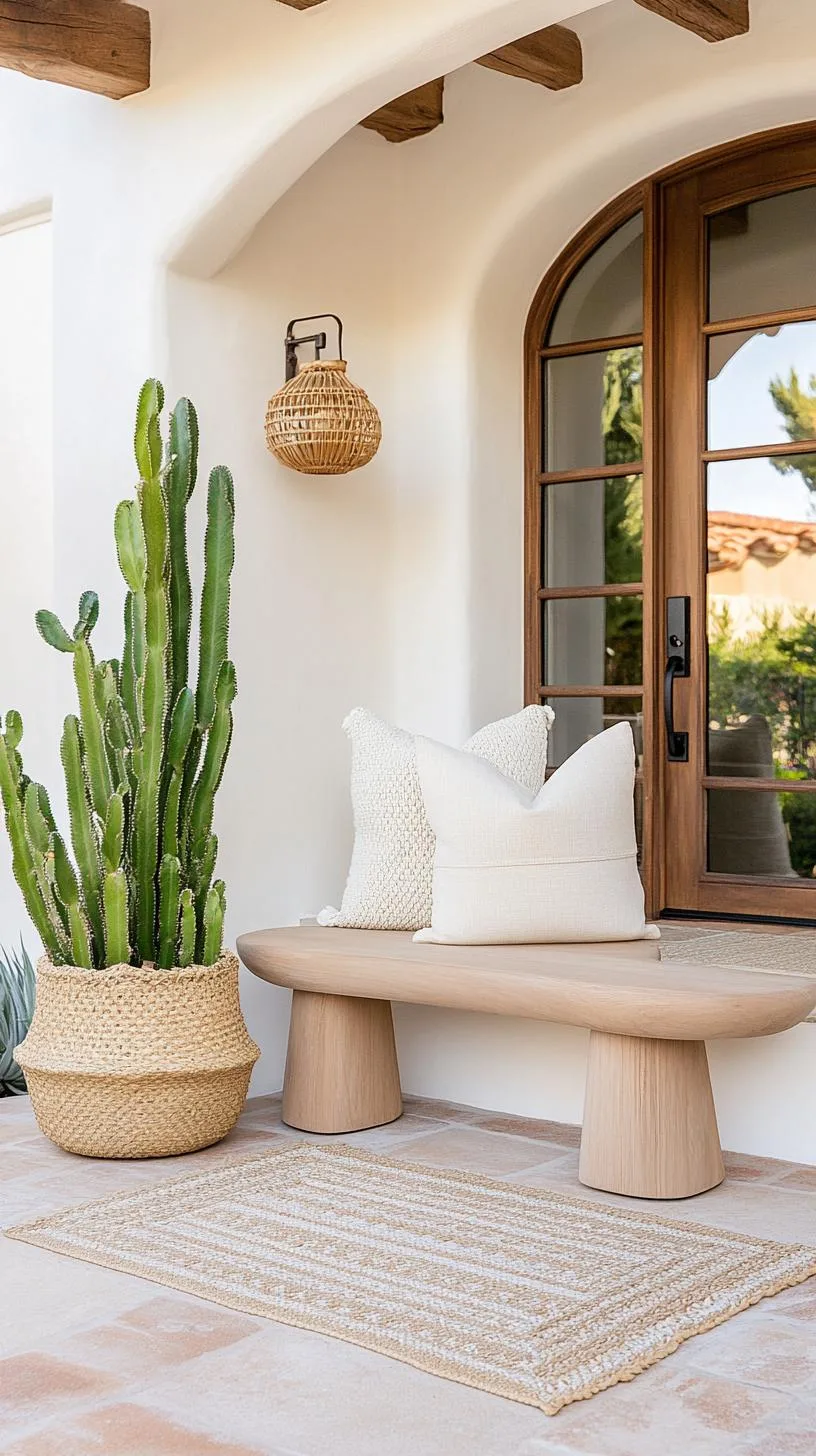 7. Minimalist oasis: Choose simple lines with neutral tones, placing a singular stylish bench amid potted cacti-0