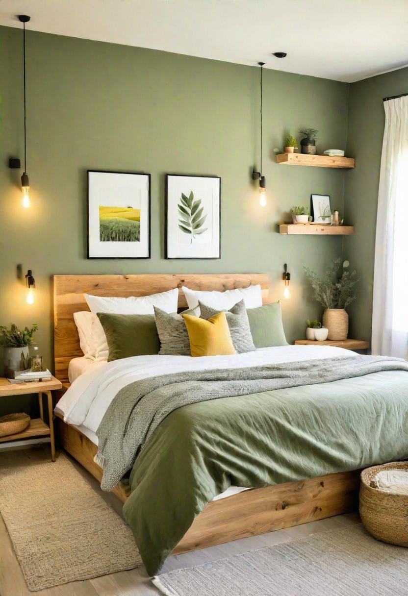 1. Minimalist sage green sanctuary with matte finishes and natural wood accents-2