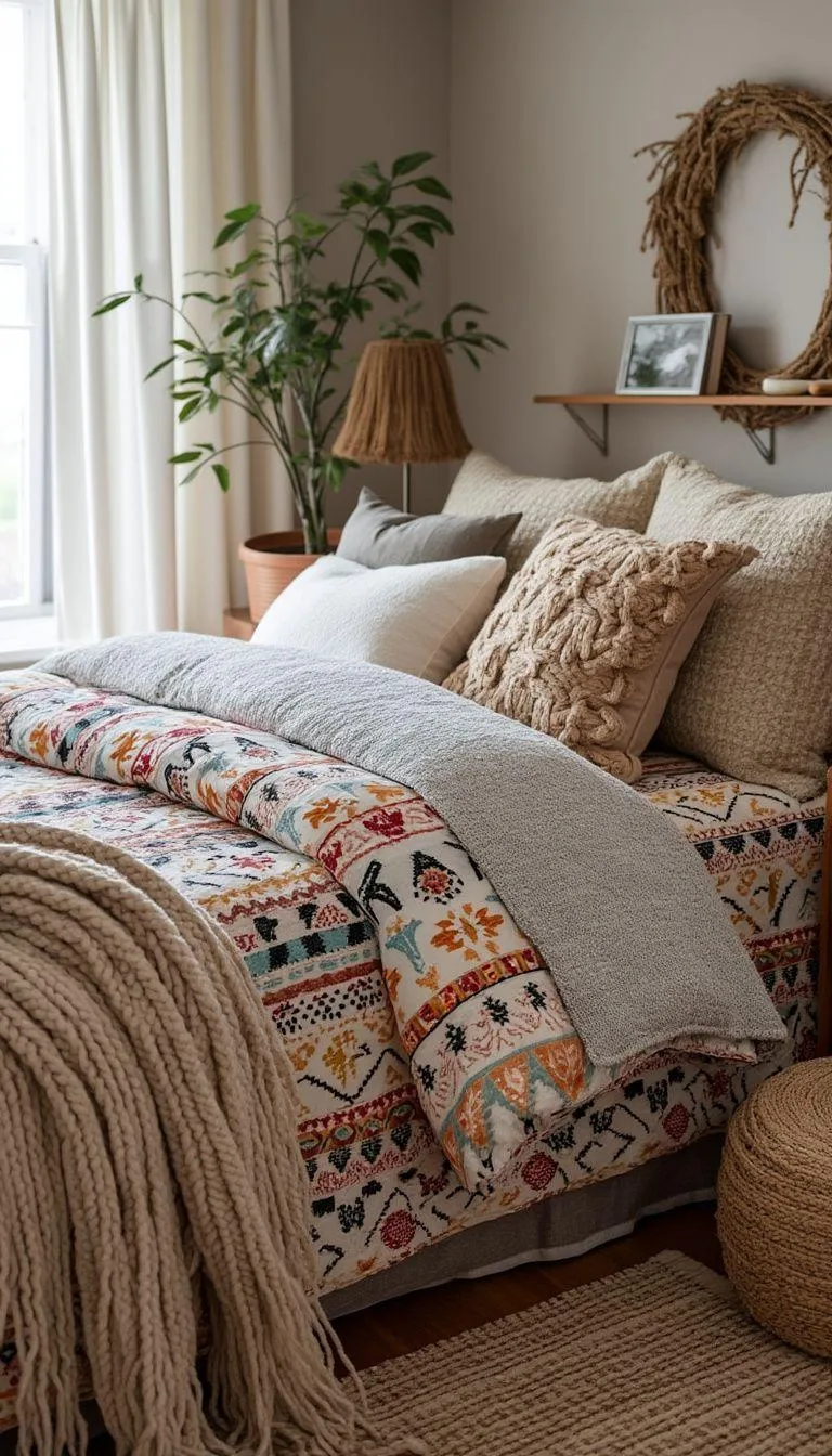 10. Mix-and-Match Bedding: Layer ethnic-style printed duvet covers with knitted throws for an effortlessly chic look-0