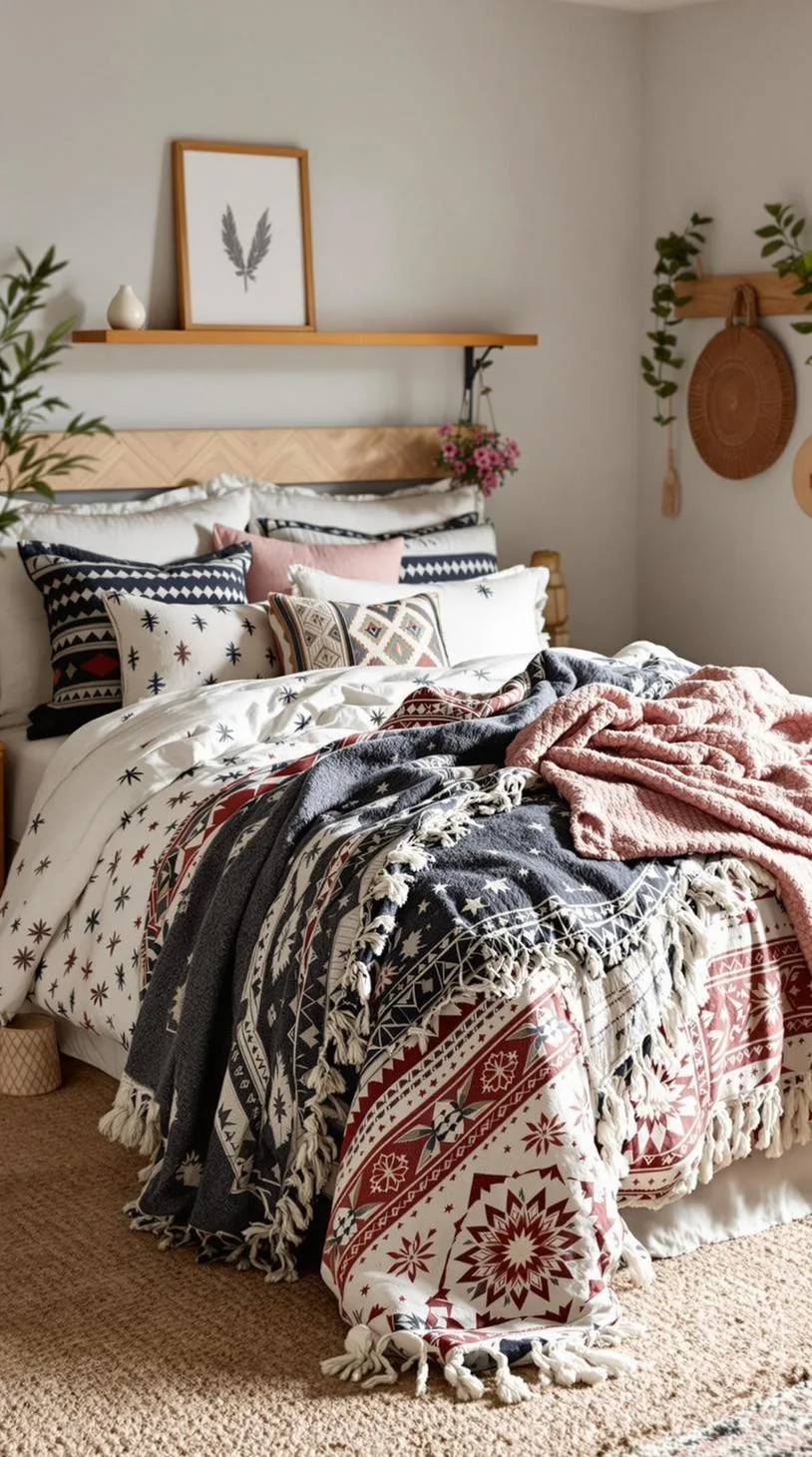 10. Mix-and-Match Bedding: Layer ethnic-style printed duvet covers with knitted throws for an effortlessly chic look-2