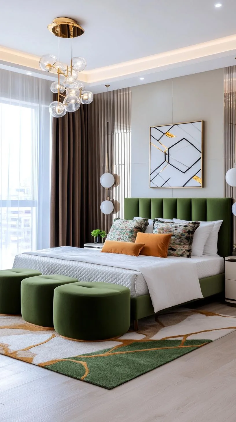 23 Stunning Olive Green Bedroom Ideas You'll Absolutely Love 49 5. Modern Olive Green Bedroom with Gold Geometric Patterns-2