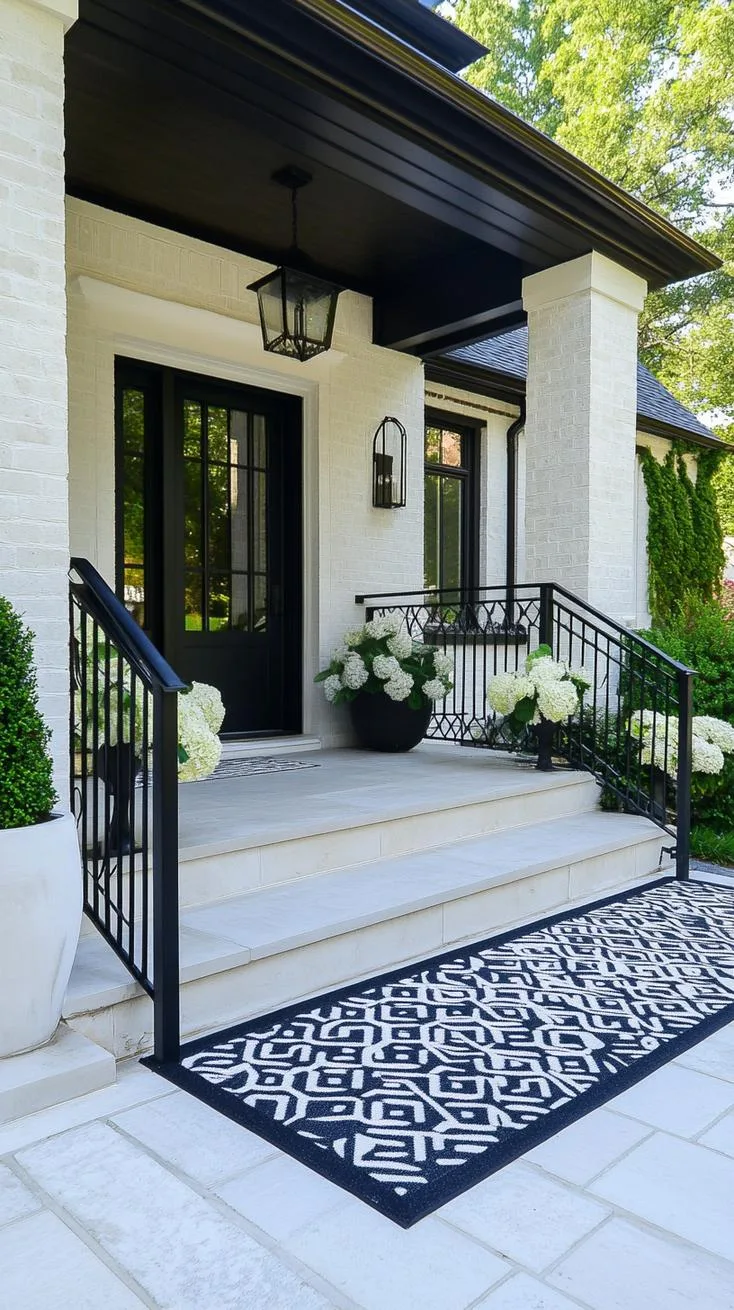 3. Modern luxe: Opt for sleek metal railings with glass panels, adding monochrome planters and a geometric outdoor rug-2