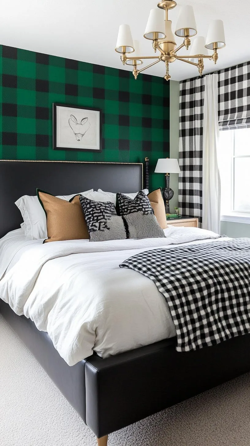 3. Monochrome Magic: Use a checkerboard pattern with alternating black and deep green wallpapers for a bold impact-0