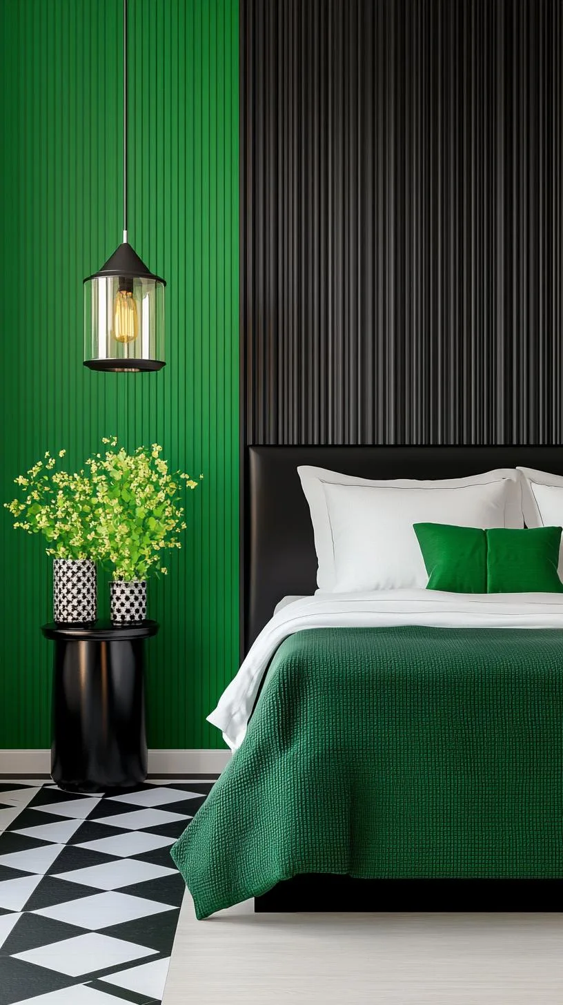 3. Monochrome Magic: Use a checkerboard pattern with alternating black and deep green wallpapers for a bold impact-2