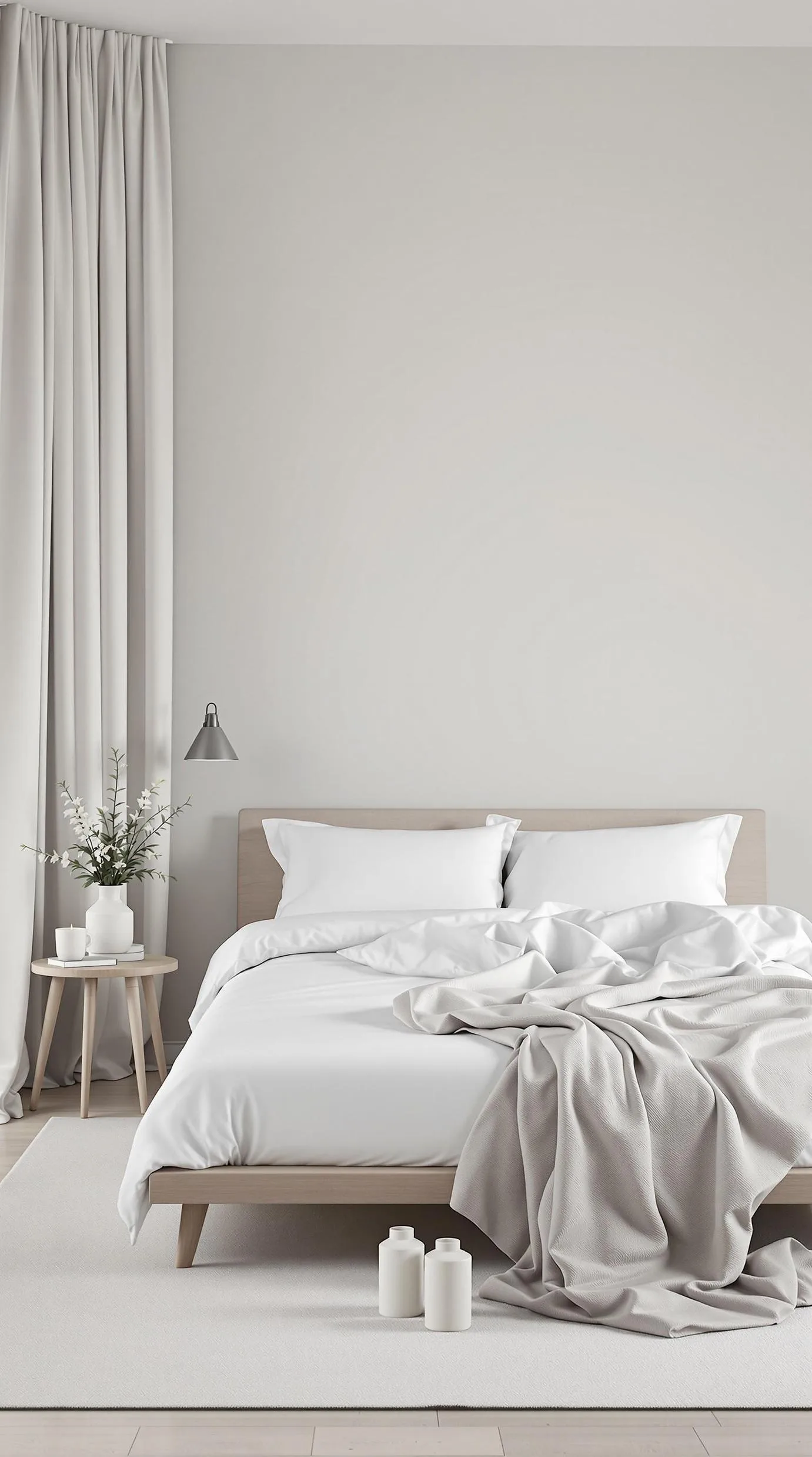 20 New Minimalist Bedroom Ideas to Inspire Your 2025 Refresh 110 19. Monotone Oasis: Embrace a single shade tonality across walls, sheets, and drapes-0